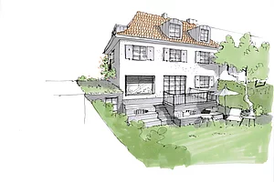 Umbau Privathaus - perspektivische Darstellung Außenansicht