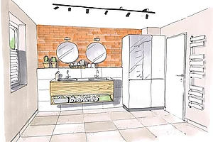 Badsanierung - Perspektivische Darstellung zum Entwurf